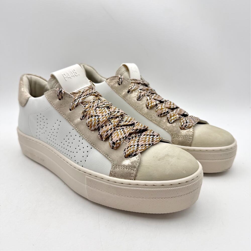 P448 Womens Thea Platform Sneakers EU 39 US 8.5-9 White Cream Leather EUC